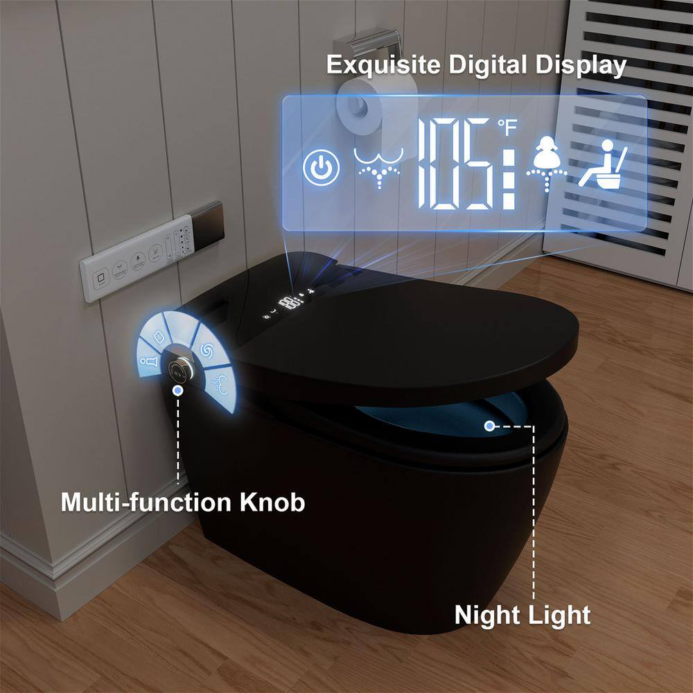 GIVING TREE Smart Toilet Bidet GTAD1105MB - 1.28 GPF Elongated with Auto Flush, Heated Seat, Matte Black