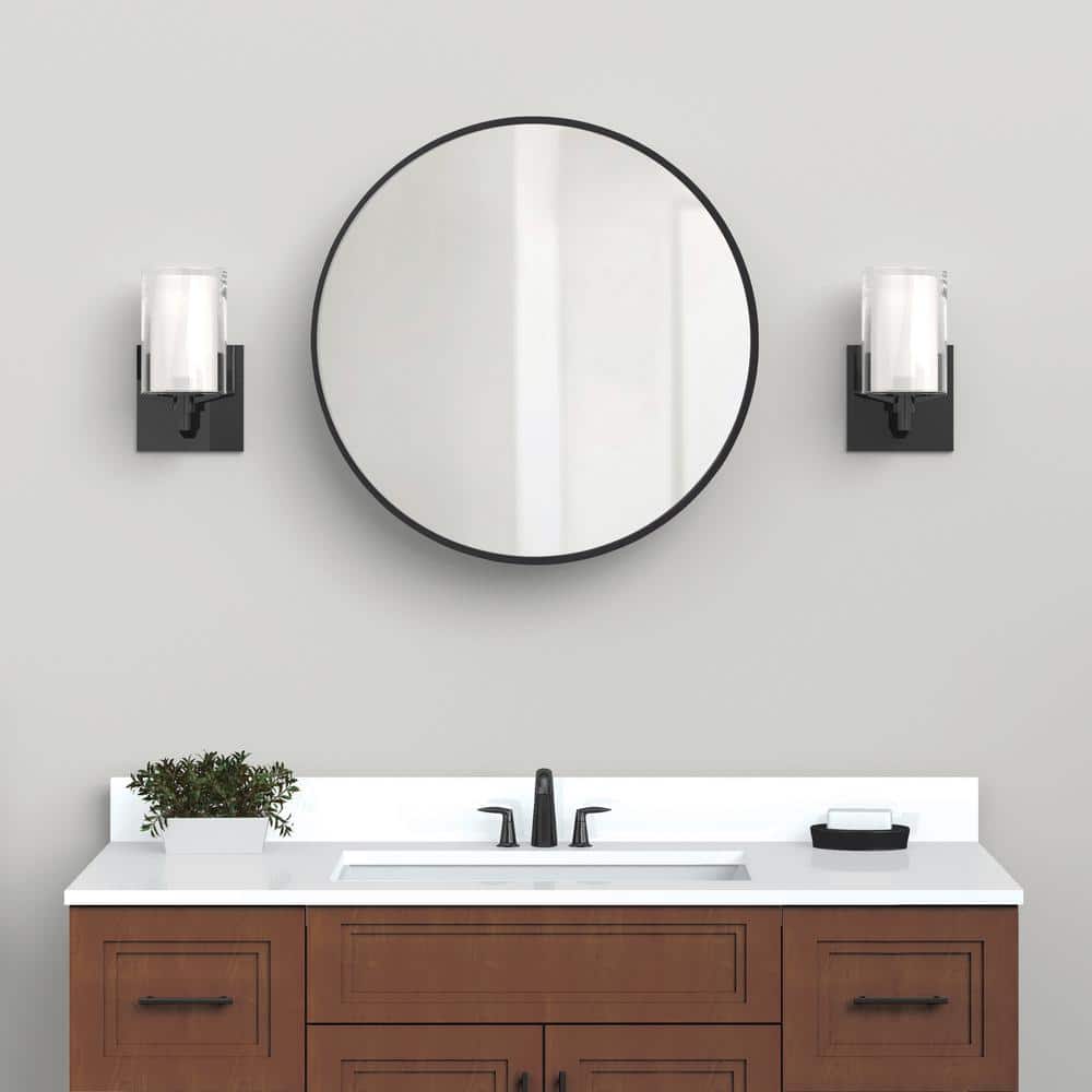 Glacier Bay 23.6 in. W x 23.6 in. H Round Matte Black Medicine Cabinet with Mirror