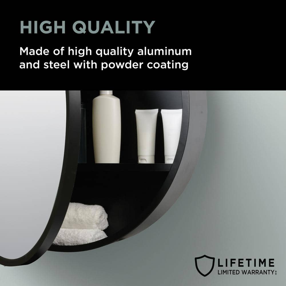 Glacier Bay 23.6 in. W x 23.6 in. H Round Matte Black Medicine Cabinet with Mirror