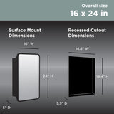 Glacier Bay 16 in. W x 24 in. H Rounded Corner Rectangular Matte Black Medicine Cabinet with Mirror