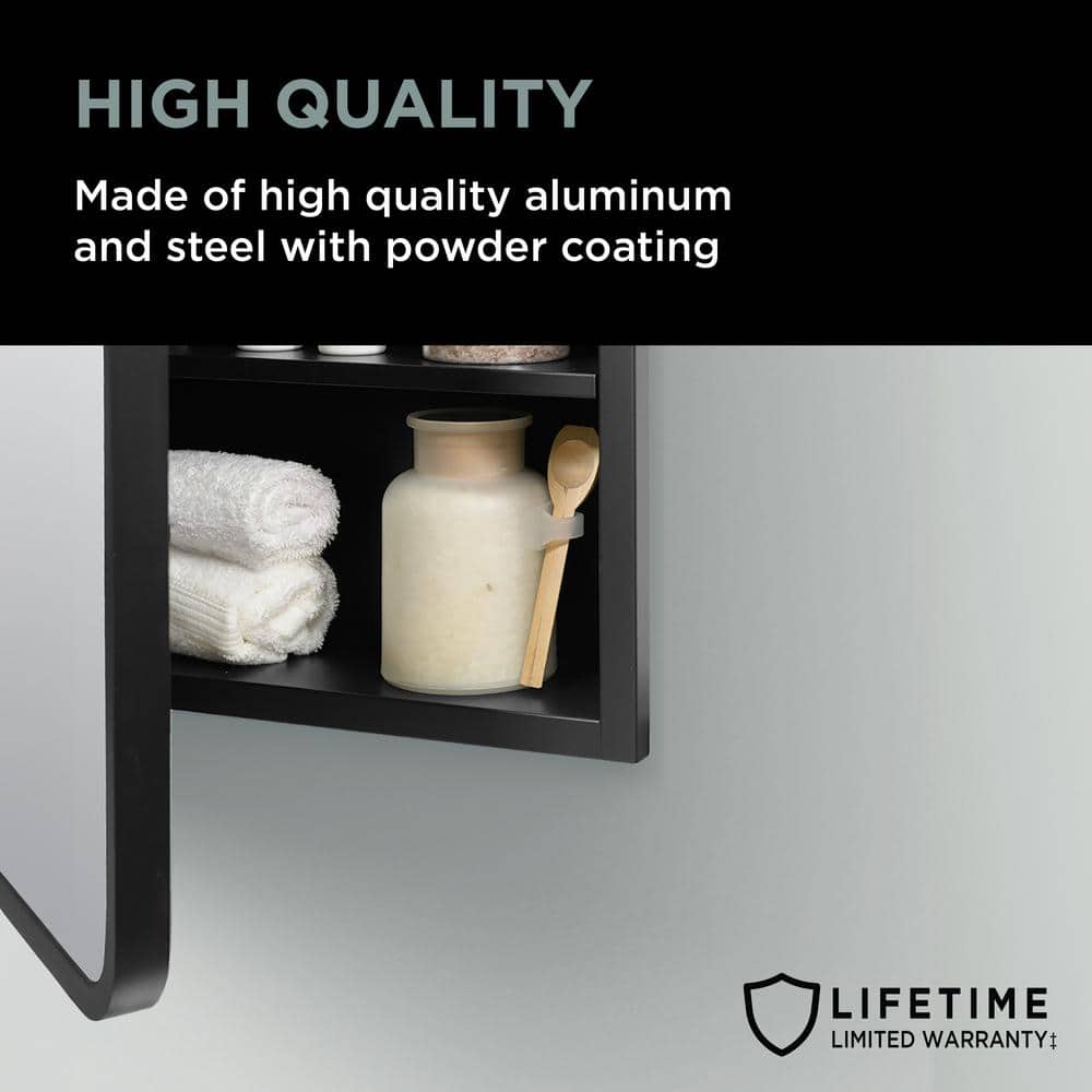 Glacier Bay 16 in. W x 24 in. H Rounded Corner Rectangular Matte Black Medicine Cabinet with Mirror