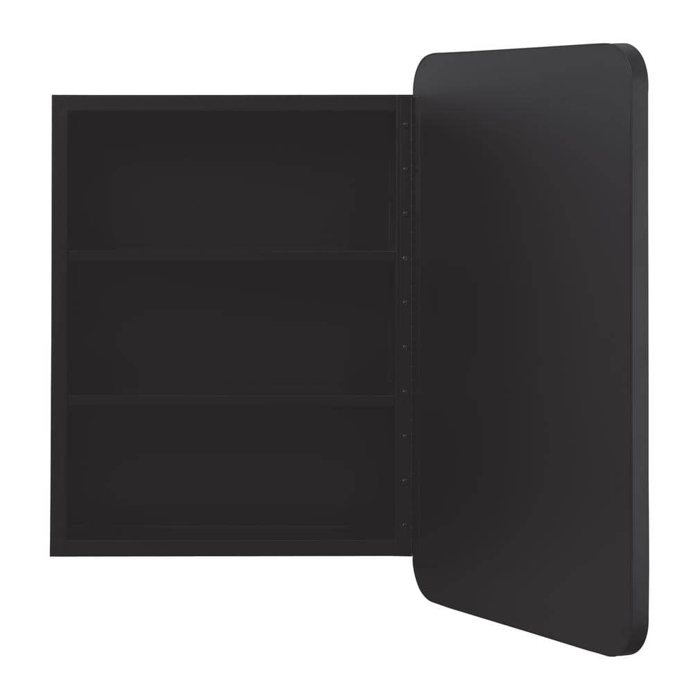 Glacier Bay 16 in. W x 24 in. H Rounded Corner Rectangular Matte Black Medicine Cabinet with Mirror