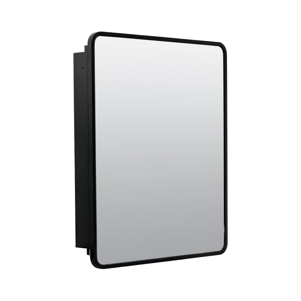 Glacier Bay 24 in. W x 30 in. H Rounded Corner Rectangular Matte Black Medicine Cabinet with Mirror