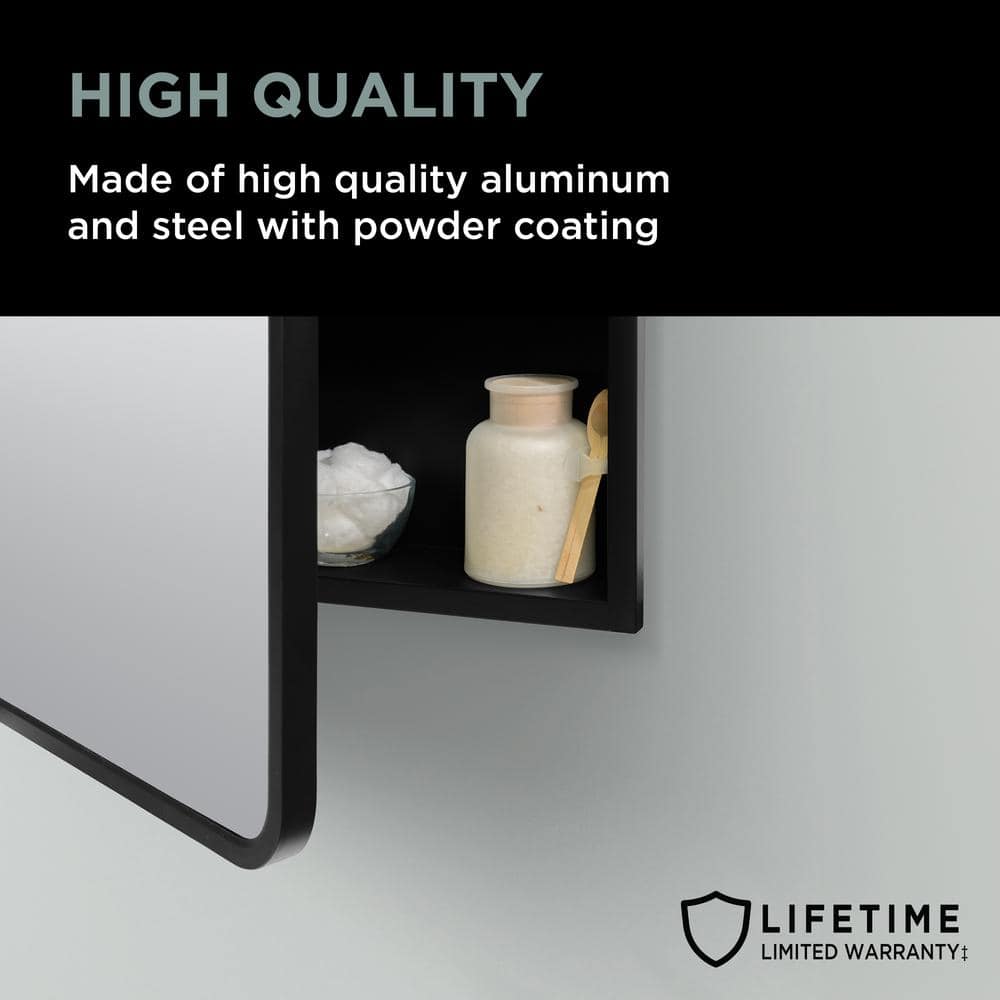 Glacier Bay 24 in. W x 30 in. H Rounded Corner Rectangular Matte Black Medicine Cabinet with Mirror