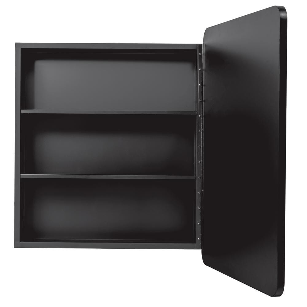 Glacier Bay 24 in. W x 30 in. H Rounded Corner Rectangular Matte Black Medicine Cabinet with Mirror