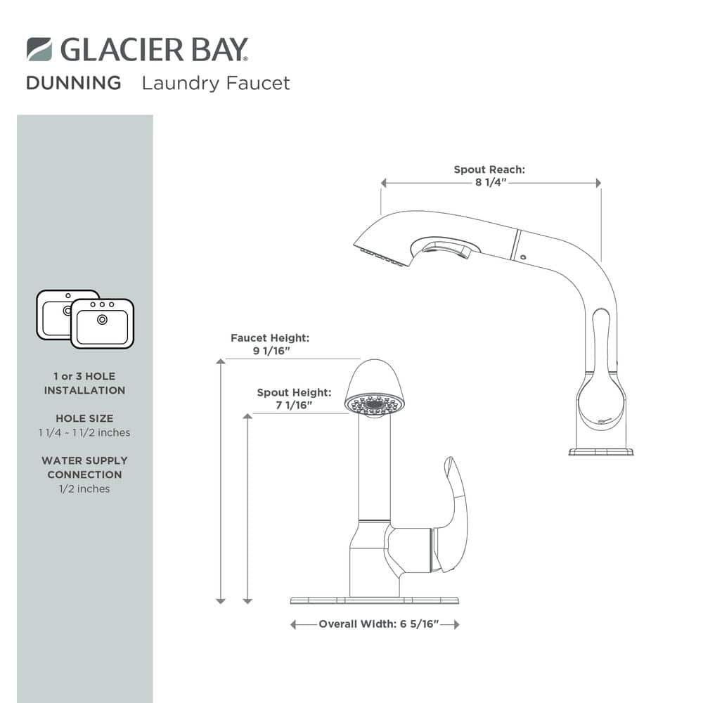 Glacier Bay Dunning Matte Black Pull-Out Laundry Faucet with Dual Spray Function