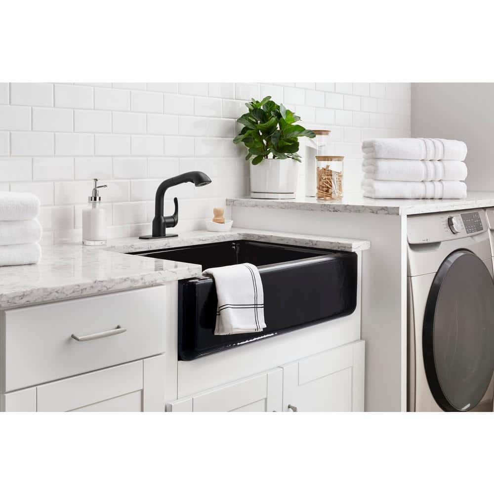 Glacier Bay Dunning Matte Black Pull-Out Laundry Faucet with Dual Spray Function