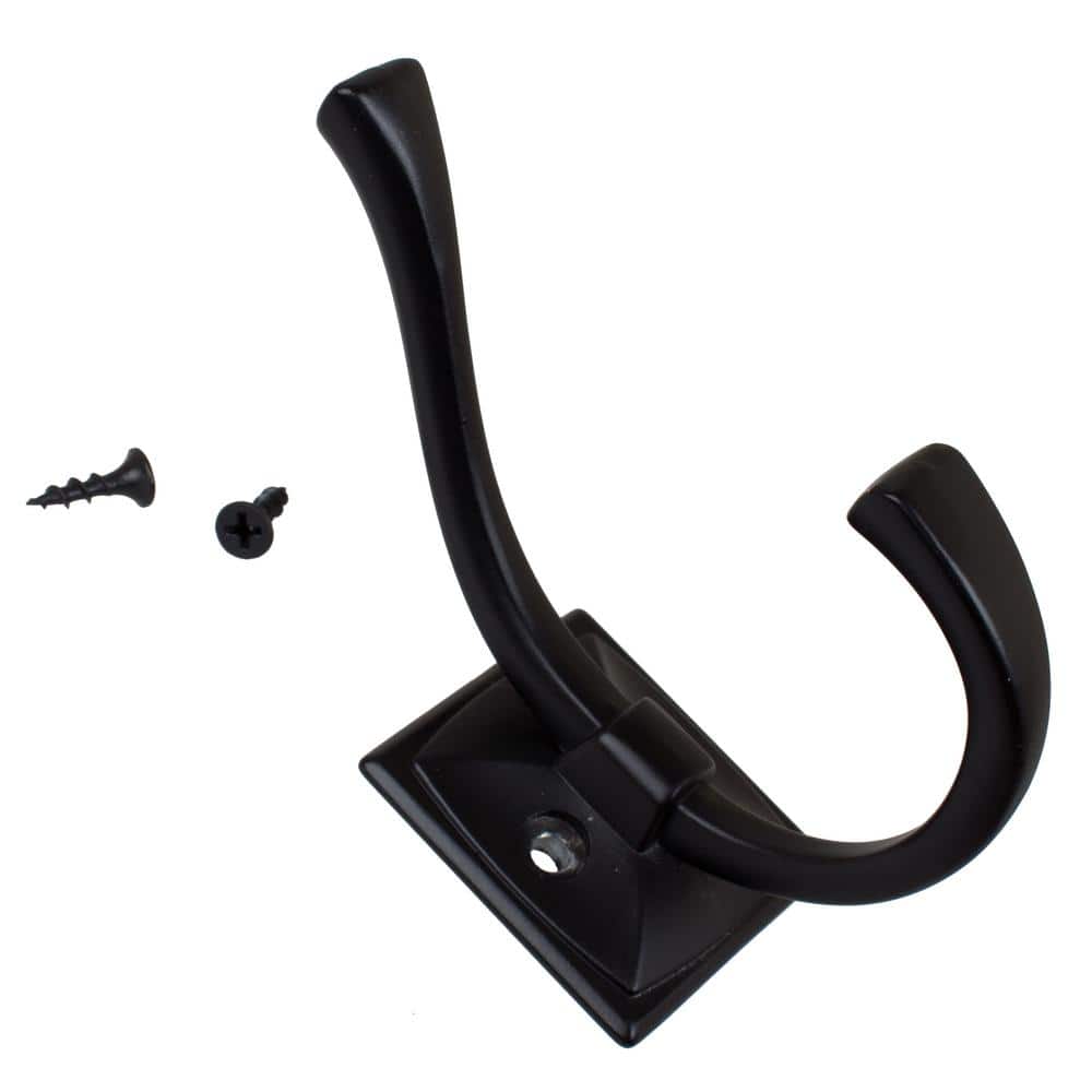 GlideRite 4-1/4 in. Matte Black Decorative Flared Double-Prong Coat Hooks (10-Pack)