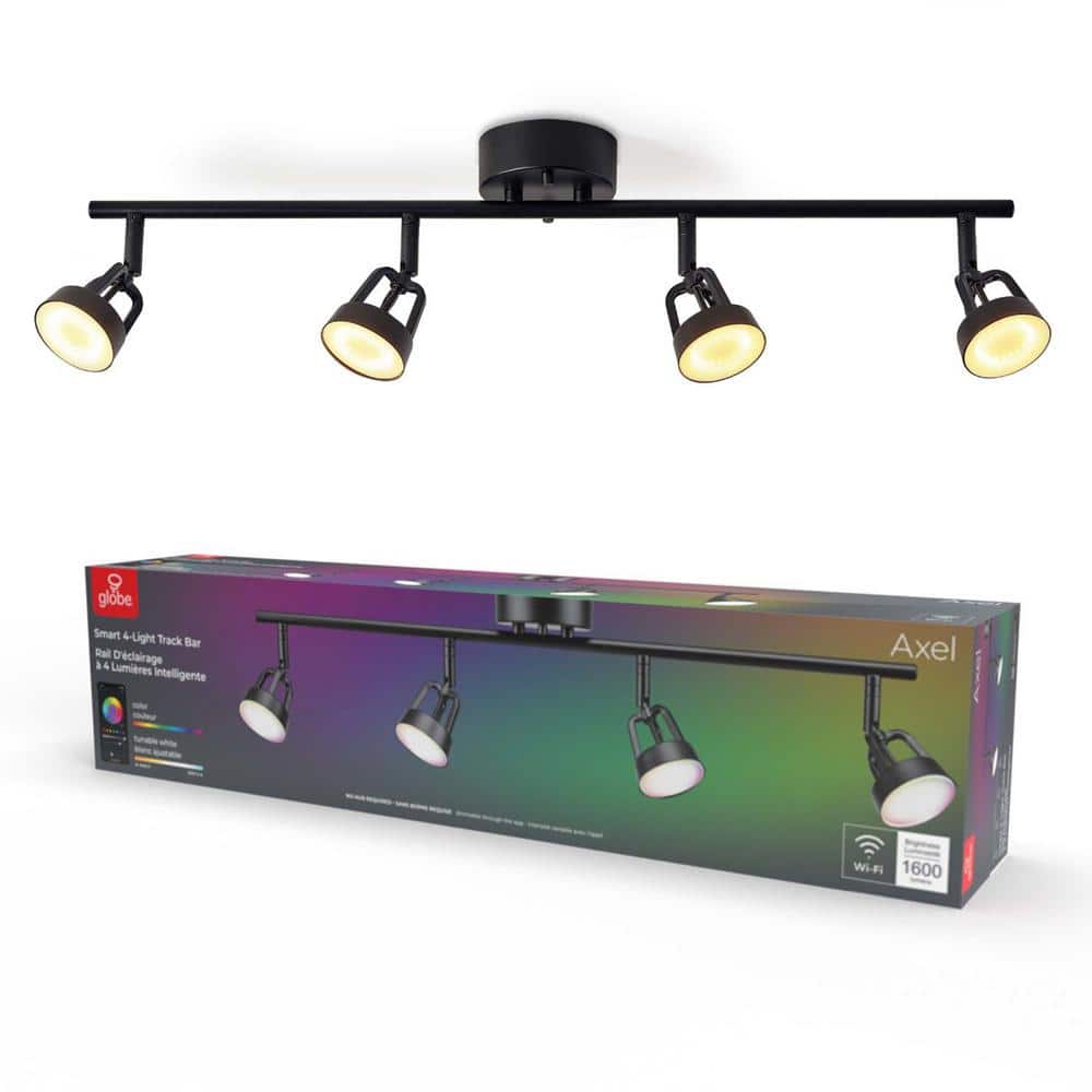Globe Electric Wi-Fi Smart 2 ft. 4-Light Matte Black Integrated LED Fixed Track Lighting Kit, Color Changing Tunable White