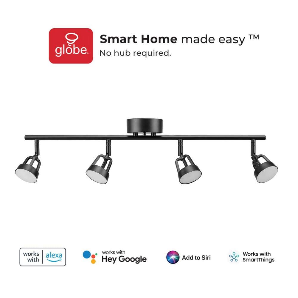 Globe Electric Wi-Fi Smart 2 ft. 4-Light Matte Black Integrated LED Fixed Track Lighting Kit, Color Changing Tunable White