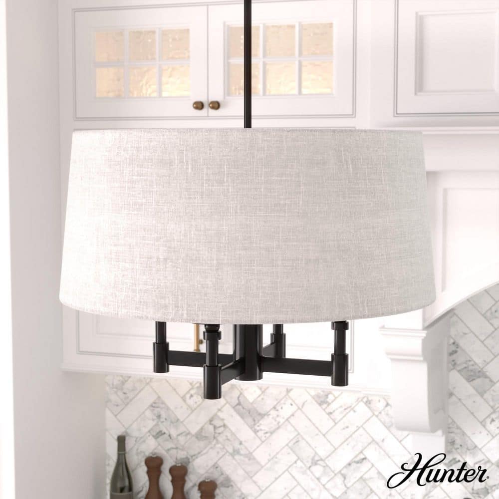 Hunter Briargrove 4-Light Matte Black Shaded Chandelier with Fabric Shade
