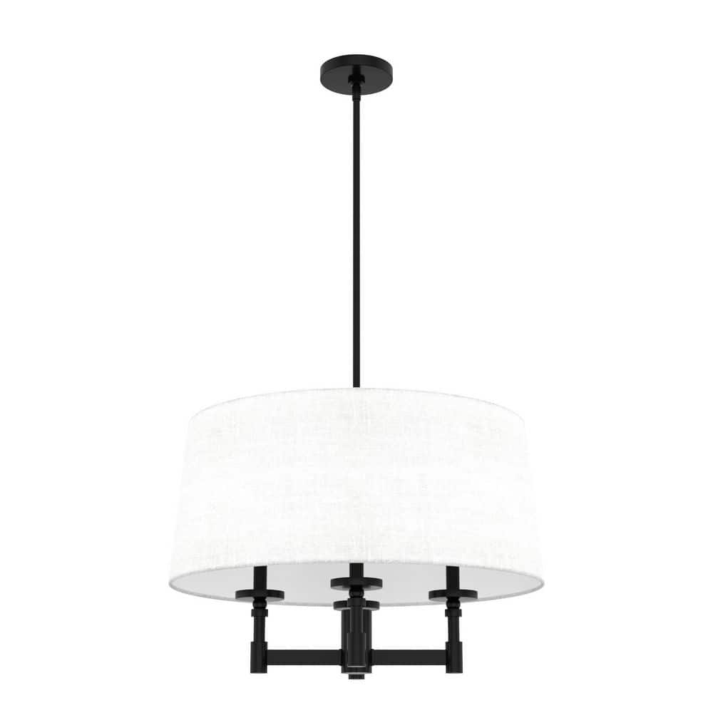 Hunter Briargrove 4-Light Matte Black Shaded Chandelier with Fabric Shade