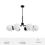 Hunter Hepburn 8-Light Matte Black Branched Chandelier with Cased White Glass Shades