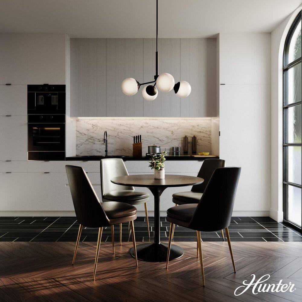 Hunter Hepburn 4-Light Matte Black Branch Chandelier with Cased White Shades