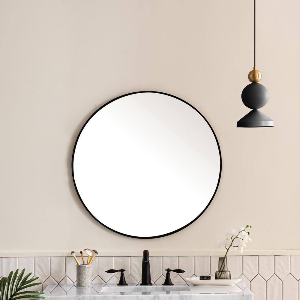 James Martin Vanities Rohe 30-inch Round Bathroom Vanity Mirror, Matte Black