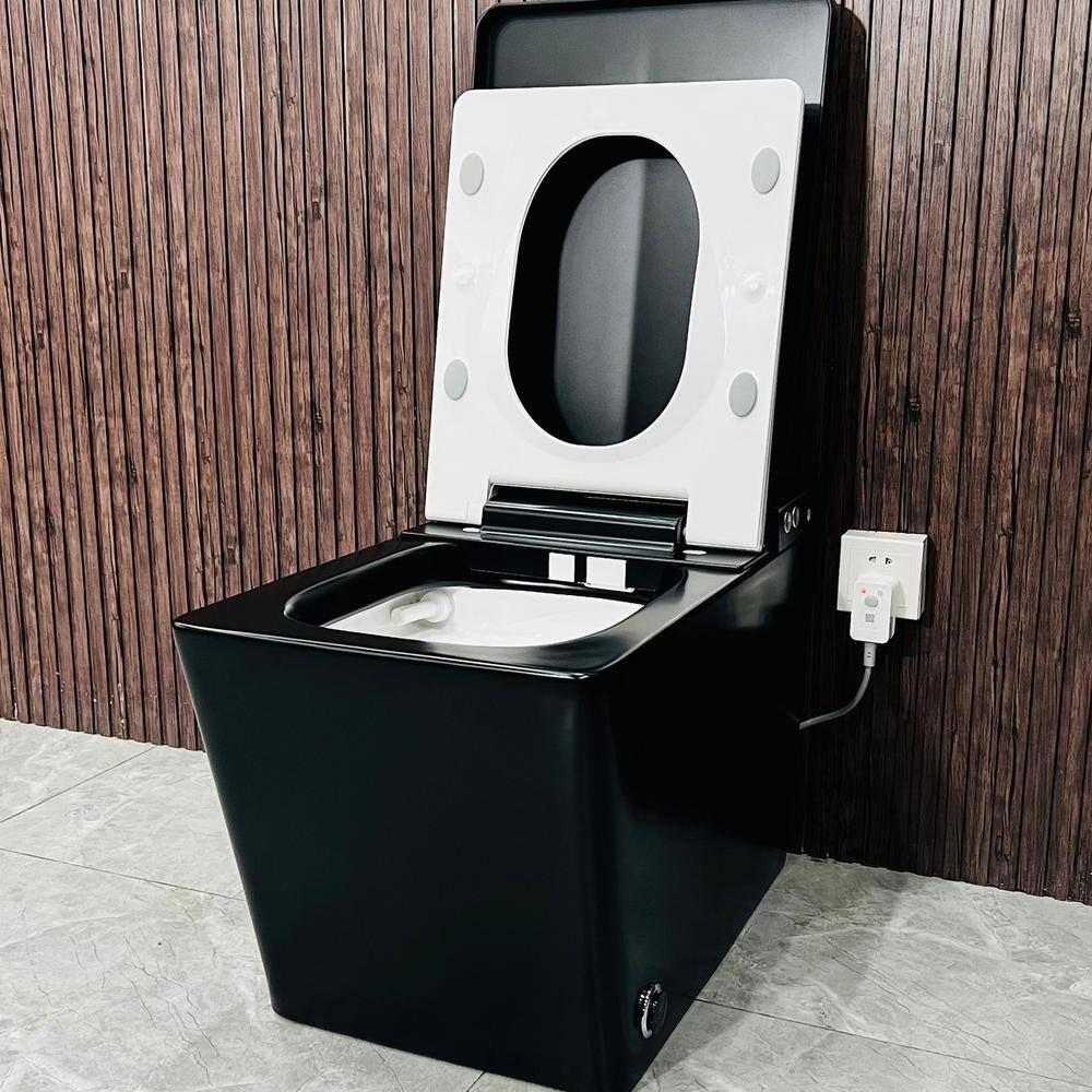 JimsMaison Square Bidet Toilet 1.28 GPF Matte Black with Auto Flush and Heated Seat