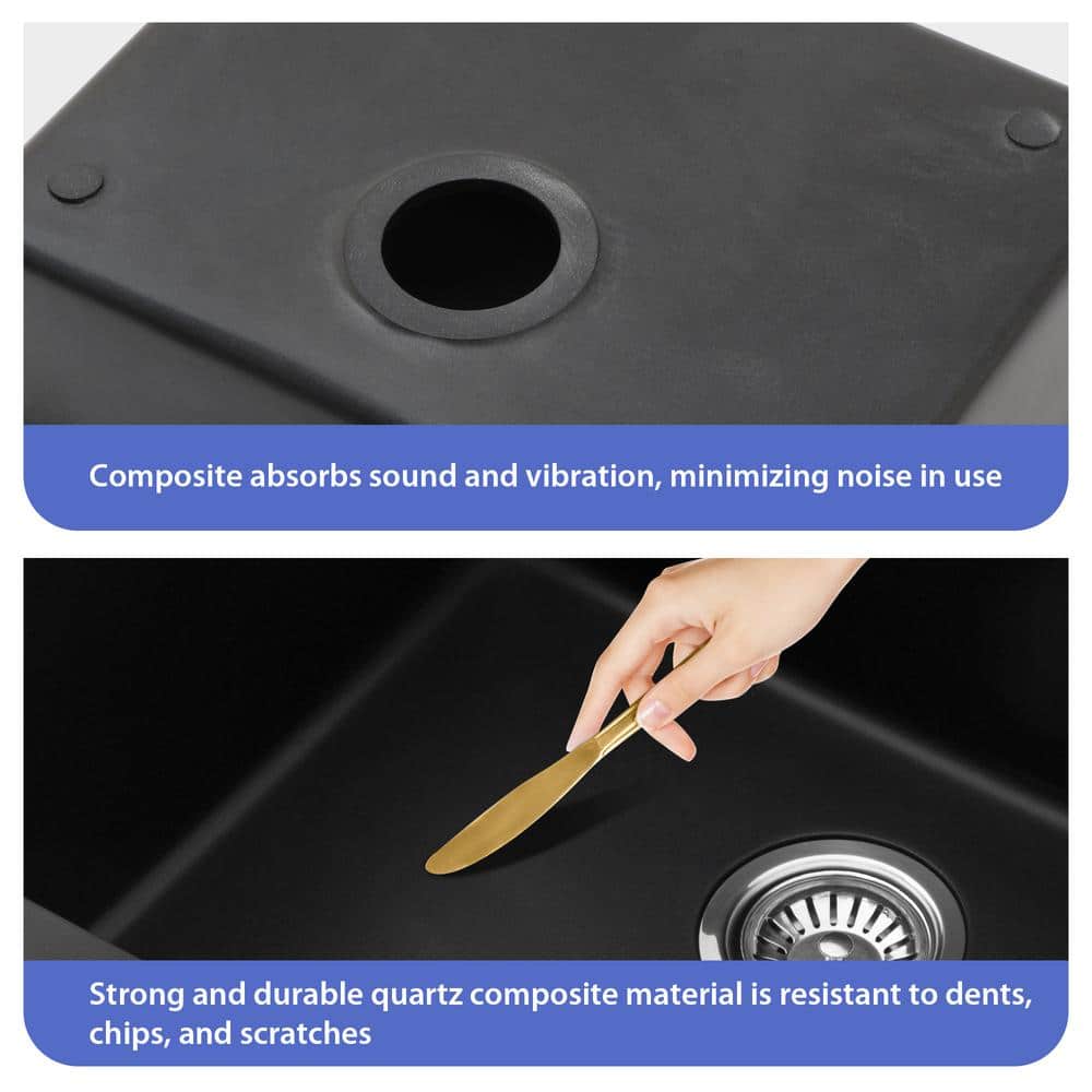 Logmey 24" Quartz Composite Undermount Laundry/Utility Sink, Matte Black