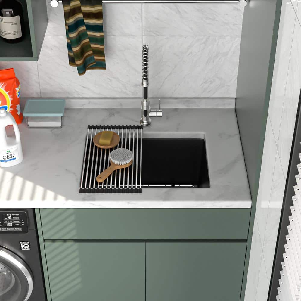 Logmey 24" Quartz Composite Undermount Laundry/Utility Sink, Matte Black