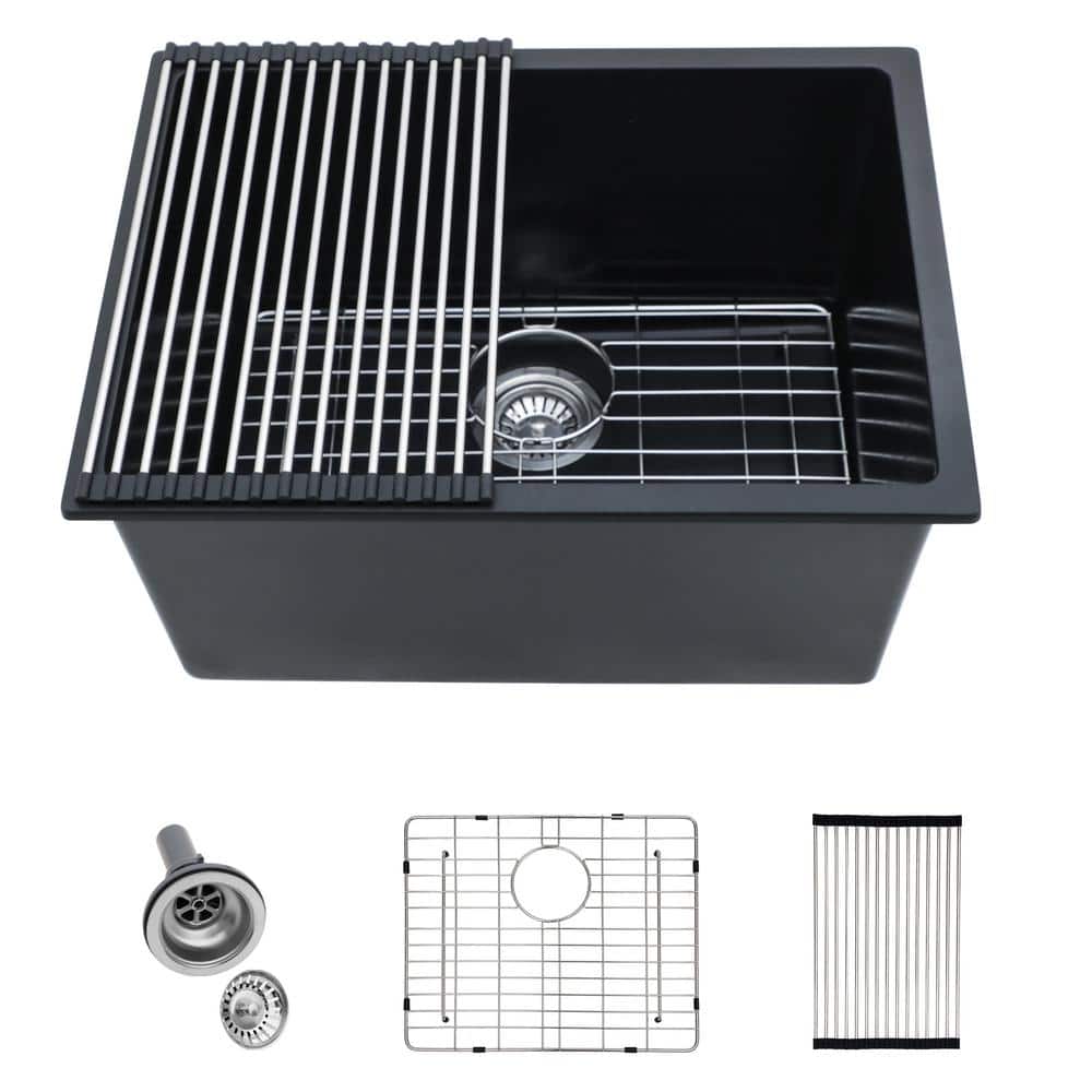 Logmey 24" Quartz Composite Undermount Laundry/Utility Sink, Matte Black