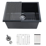 Logmey 24" Quartz Composite Undermount Laundry/Utility Sink, Matte Black