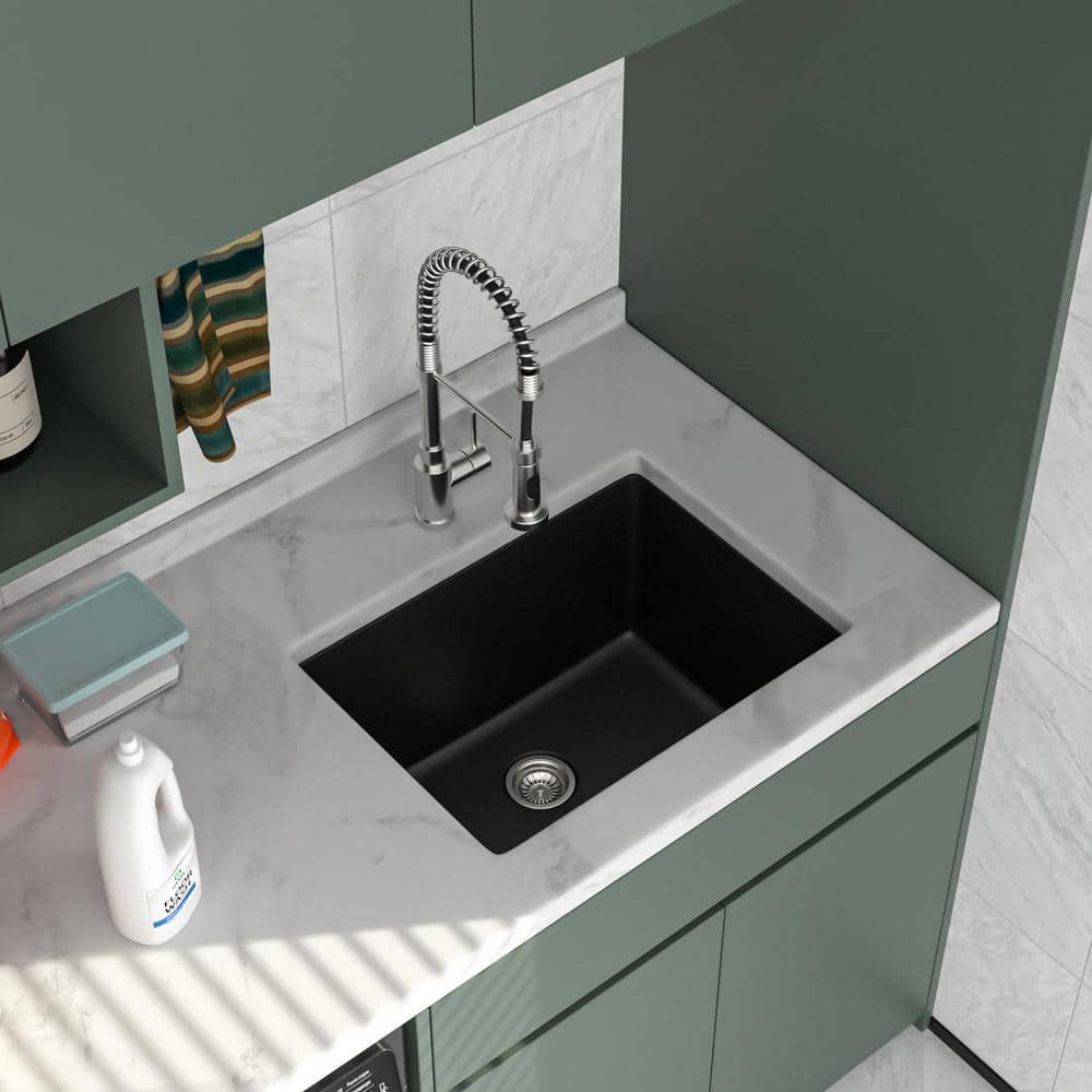 Logmey 24" Quartz Composite Undermount Laundry/Utility Sink, Matte Black