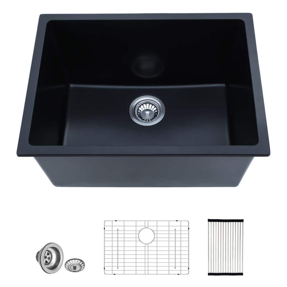 LORDEAR 24 in. W x 18 in. D x 12 in. H Matte Black Single Bowl Quartz Composite Undermount Laundry/Utility Sink