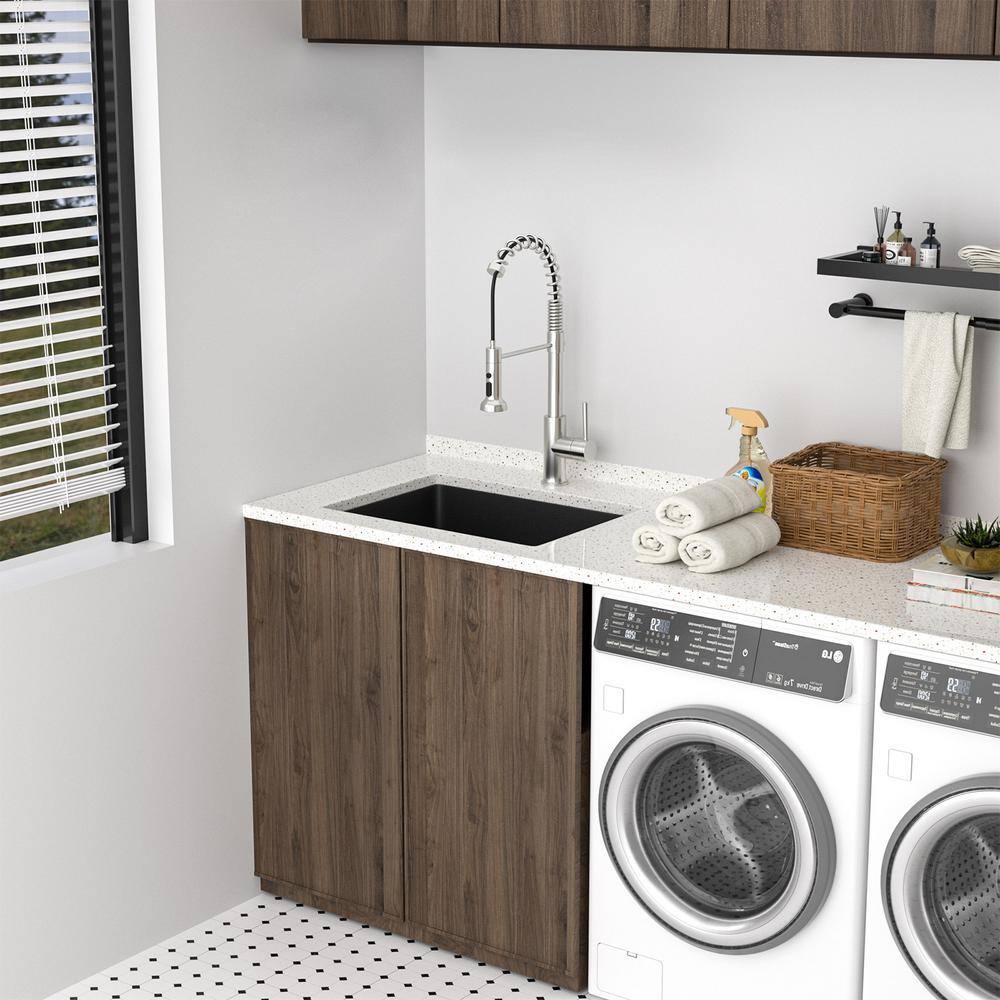 LORDEAR 24 in. W x 18 in. D x 12 in. H Matte Black Single Bowl Quartz Composite Undermount Laundry/Utility Sink