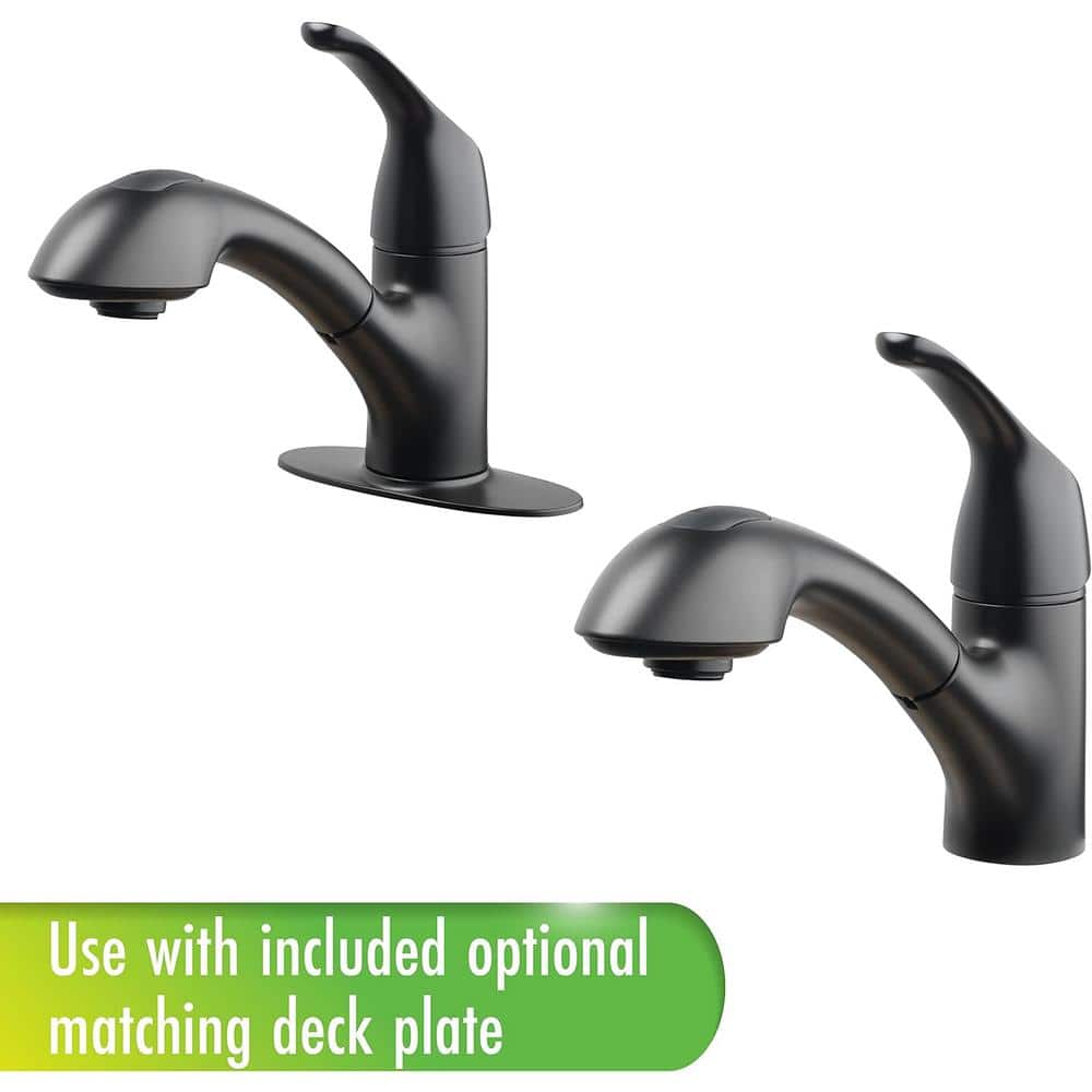 Lukvuzo Matte Black Single Handle Pull-Out Utility Faucet with Deckplate