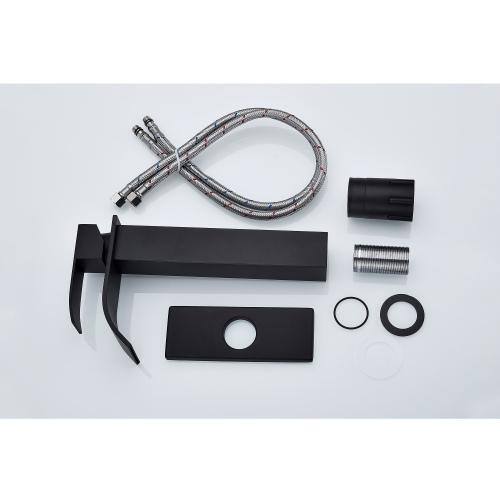 Lukvuzo Matte Black Waterfall Spout Single Handle Bathroom Faucet