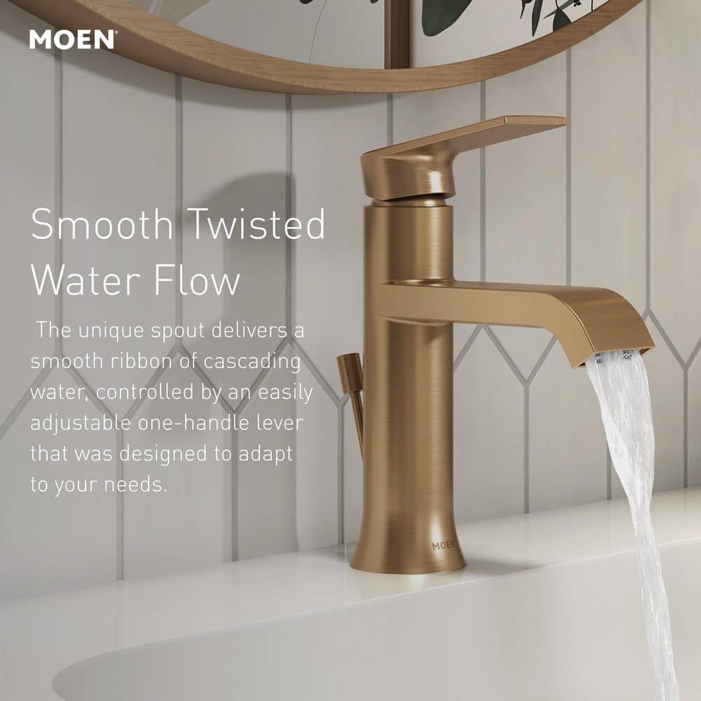 Moen Genta Single Handle Single Hole Bathroom Faucet with Drain Kit, Matte Black