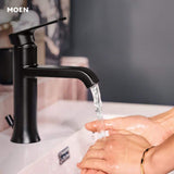 Moen Genta Single Handle Single Hole Bathroom Faucet with Drain Kit, Matte Black