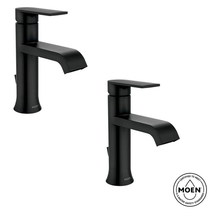 Moen Genta Single-Handle Single-Hole Bathroom Faucet, Matte Black, with Drain, 2-Pack