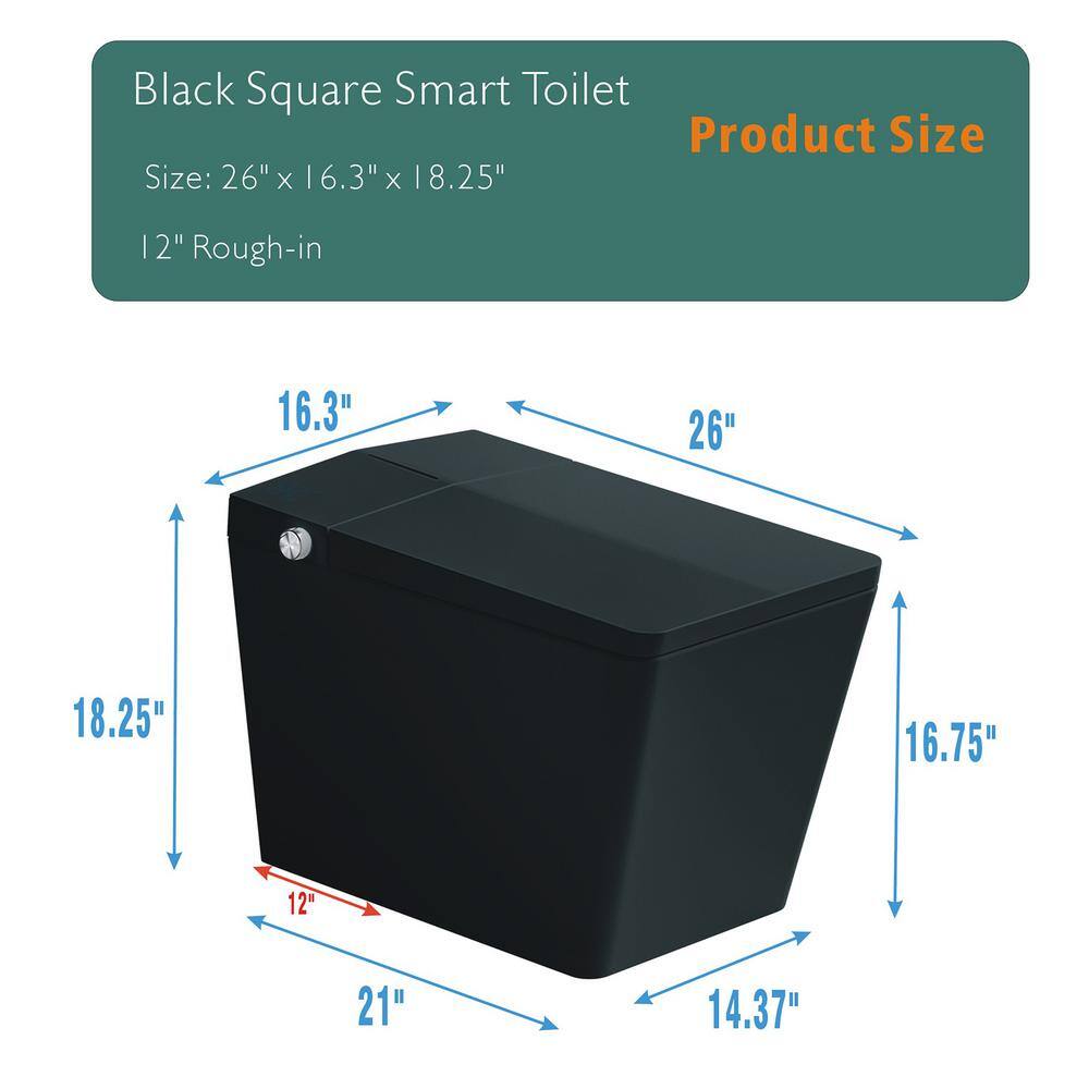 Nivencai Smart Square Bidet Toilet Matte Black - Heated, Self-Cleaning, Touchless
