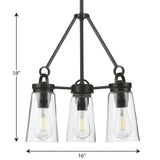 Progress Lighting Stockbrace 3-Light Matte Black Clear Glass Farmhouse Chandelier Light