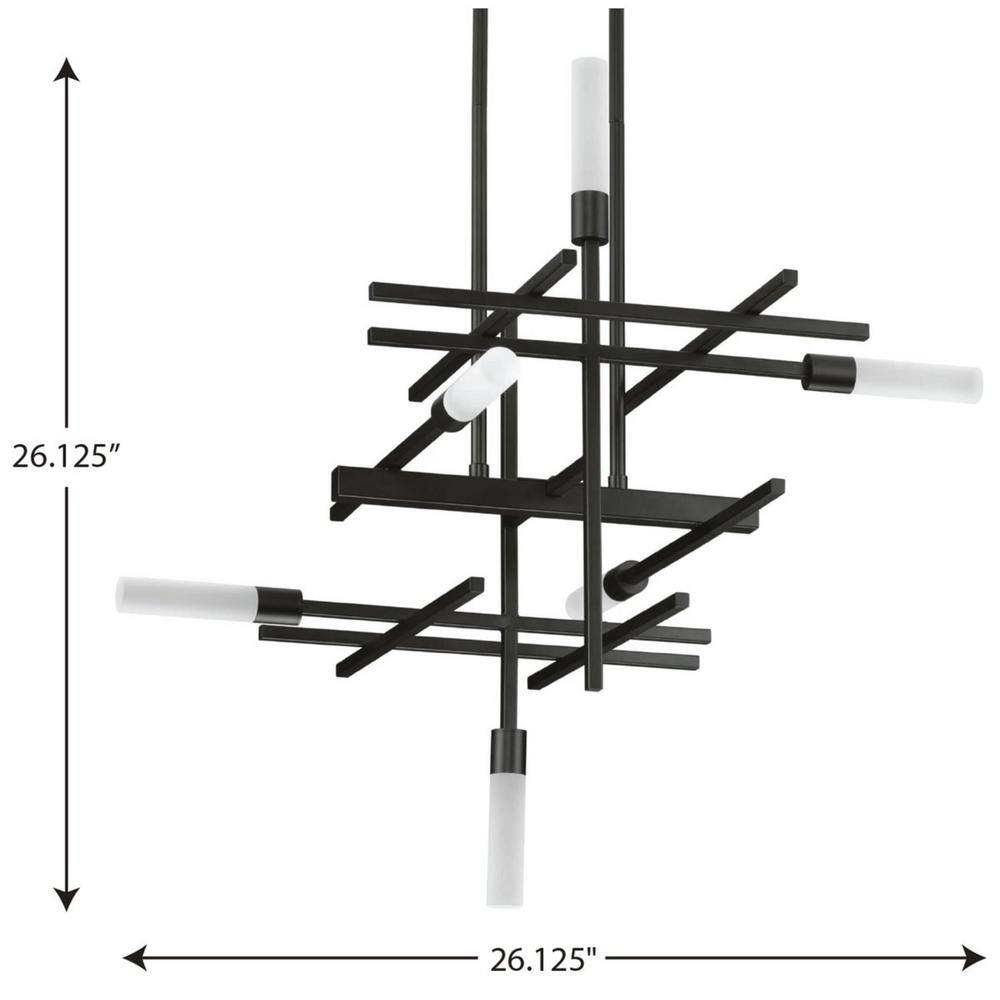 Progress Lighting Quadrant LED Collection 6-Light Matte Black Frosted Glass LED Modern Chandelier Light