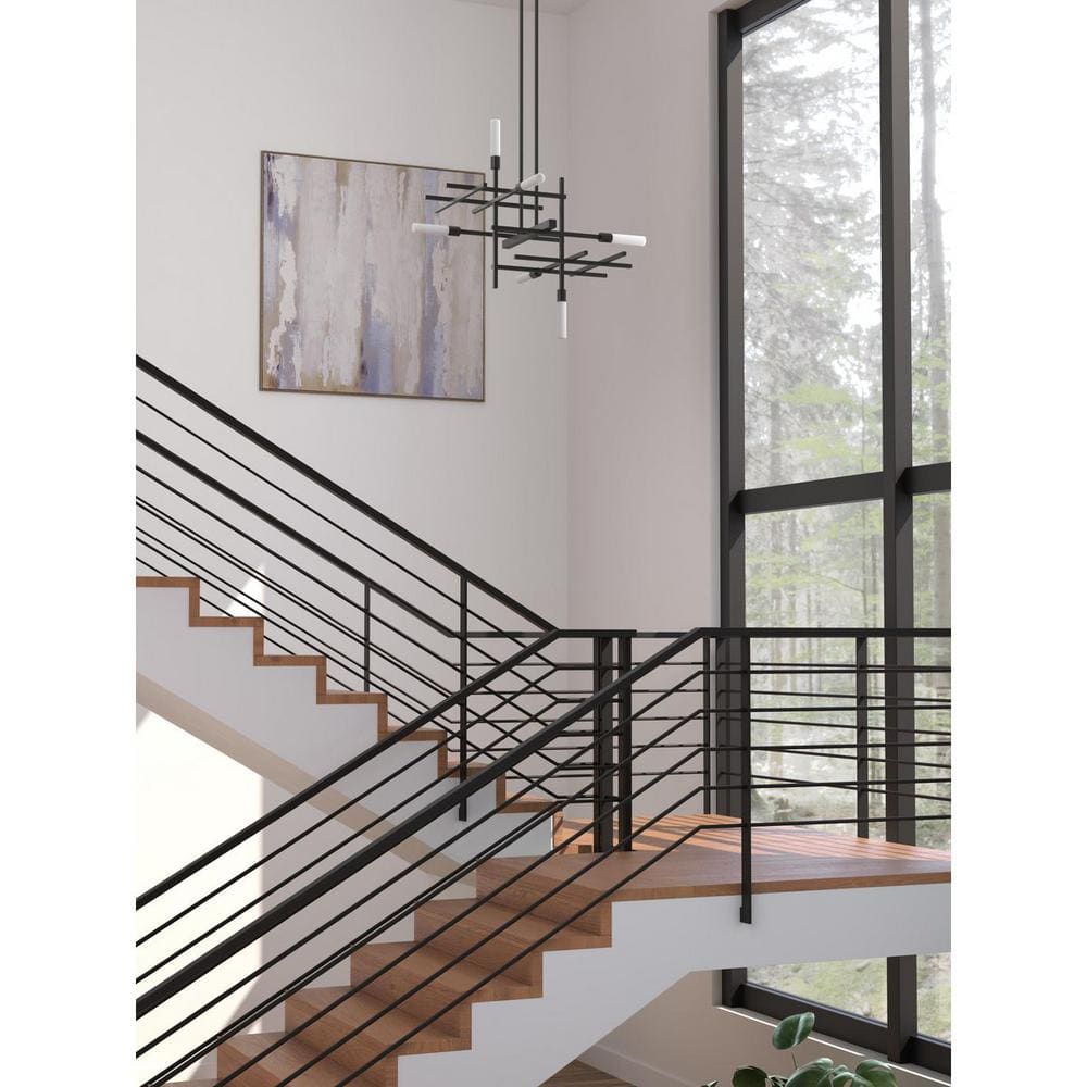 Progress Lighting Quadrant LED Collection 6-Light Matte Black Frosted Glass LED Modern Chandelier Light