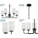 Progress Lighting Merry 5-Light Matte Black Etched Glass Transitional Chandelier Light