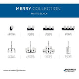 Progress Lighting Merry 5-Light Matte Black Etched Glass Transitional Chandelier Light