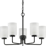 Progress Lighting Merry 5-Light Matte Black Etched Glass Transitional Chandelier Light