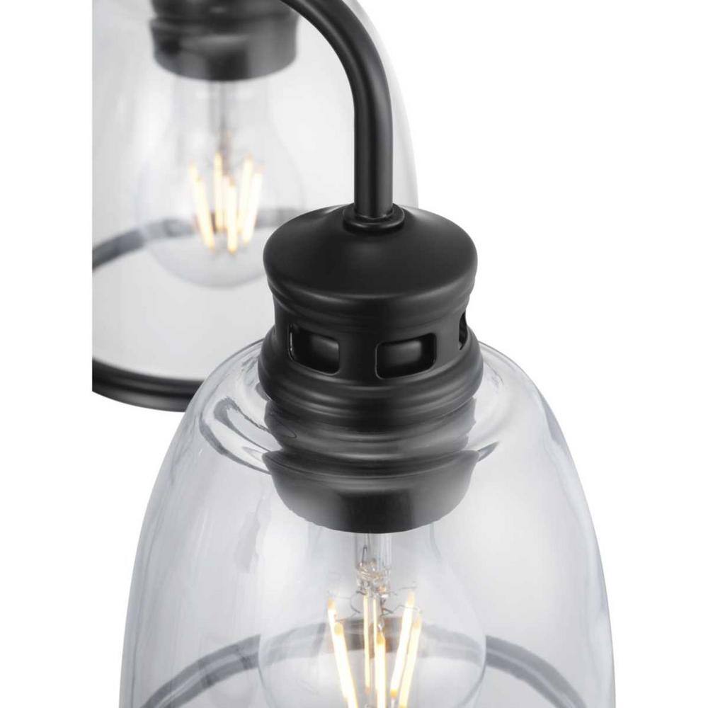 Progress Lighting Pelzer 5-Light Matte Black Chandelier with Clear Glass Shades