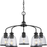 Progress Lighting Pelzer 5-Light Matte Black Chandelier with Clear Glass Shades