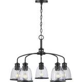 Progress Lighting Pelzer 5-Light Matte Black Chandelier with Clear Glass Shades