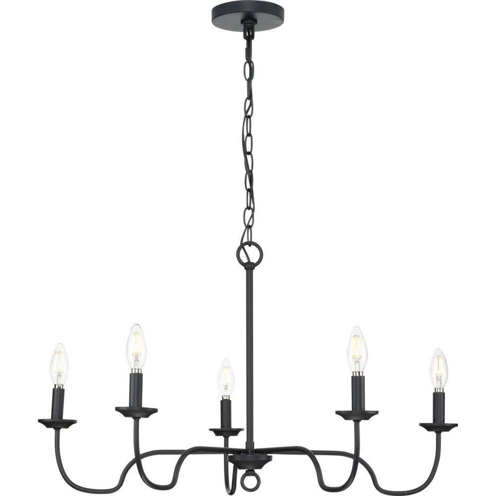 Progress Lighting Canebrake 5-Light Matte Black Farmhouse Chandelier Light