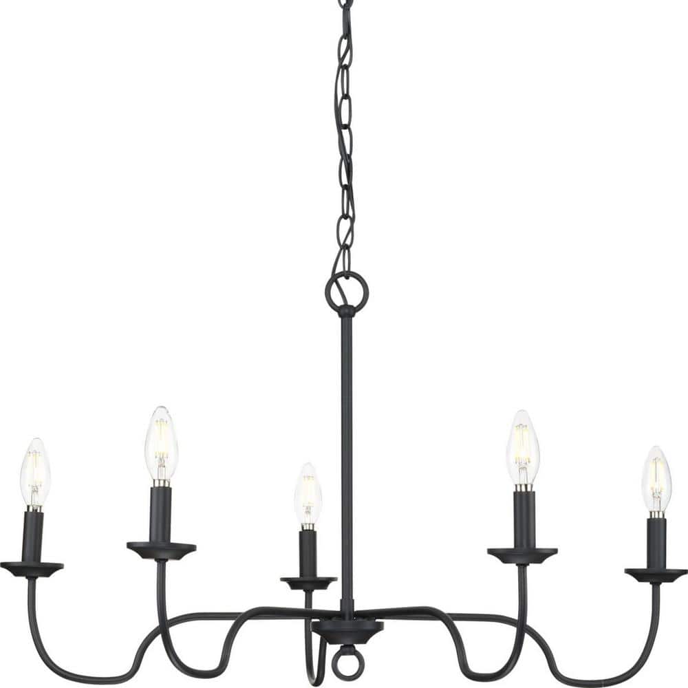 Progress Lighting Canebrake 5-Light Matte Black Farmhouse Chandelier Light