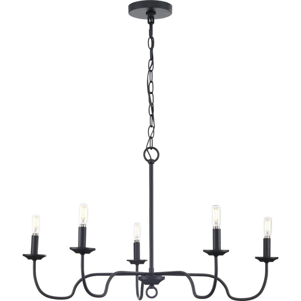 Progress Lighting Canebrake 5-Light Matte Black Farmhouse Chandelier Light