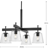 Progress Lighting Saffert 29.38 in. 4-Light Matte Black with Clear Glass Shades New Traditional Chandelier for Dining Room