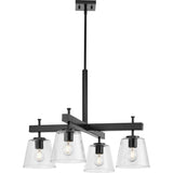 Progress Lighting Saffert 29.38 in. 4-Light Matte Black with Clear Glass Shades New Traditional Chandelier for Dining Room