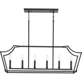 Progress Lighting Parkhurst 6-Light Matte Black Linear Chandelier New Traditional 42 in. Chandelier with Clear Glass Shades