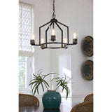 Progress Lighting Goodwin 24 in. 5-Light Matte Black Modern Farmhouse Chandelier with Clear Glass Shade