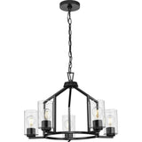 Progress Lighting Goodwin 24 in. 5-Light Matte Black Modern Farmhouse Chandelier with Clear Glass Shade